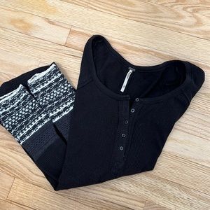 Free People waffle long sleeve shirt with knit sleeve cuffs